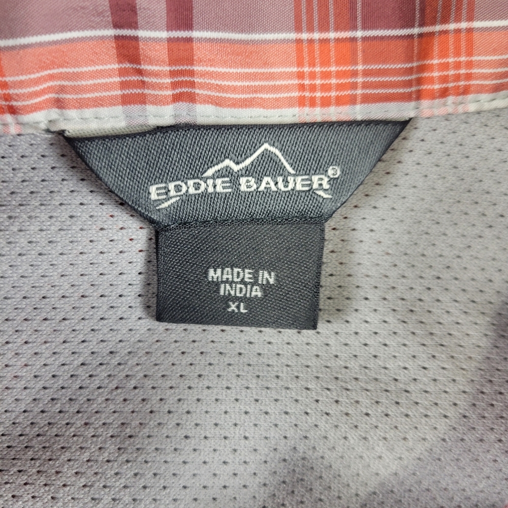 Eddie Bauer Orange Plaid Travex Nylon Mesh Shirt Hiking Fishing Shirt Mens XL - Picture 3 of 10